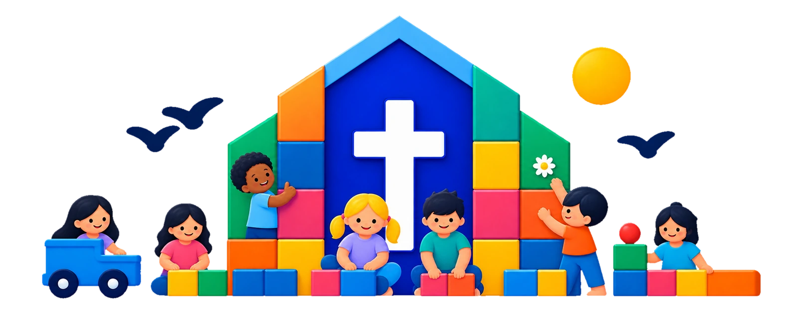 Ni&ntilde;os construyendo con bloques